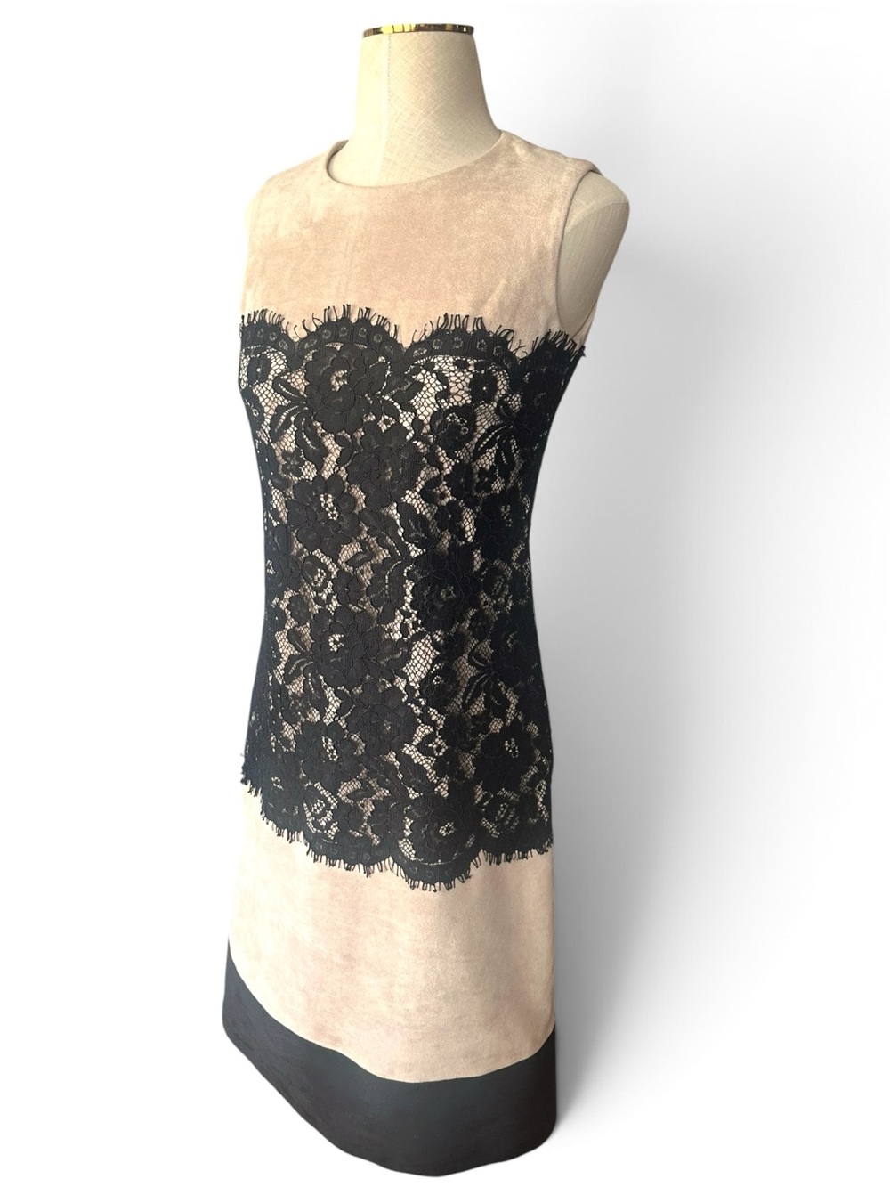 Calvin Klein Black Lace Faux Suede Colorblock Sheath Dress Size 2 - Picture 3 of 9